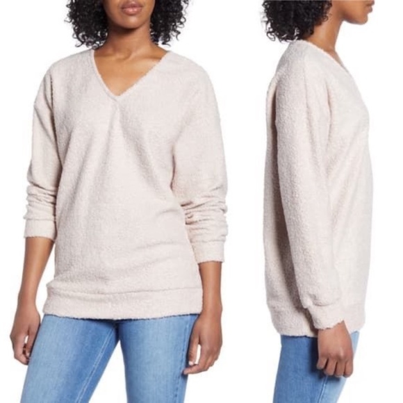 NWT Caslon Taupe sherpa Shearling Teddy Sweater - Picture 1 of 3